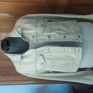 *🆕 Express Boyfriend Lt. Blue Cropped Denim Jean Jacket Bow Cuffs Size M/L, NEW